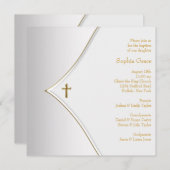 白エレガント金ゴールドクロス《キリスト教》洗礼式や命名式 招待状 (正面/裏面)