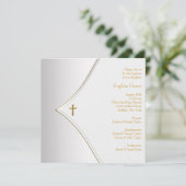 白エレガント金ゴールドクロス《キリスト教》洗礼式や命名式 招待状 (スタンド正面)