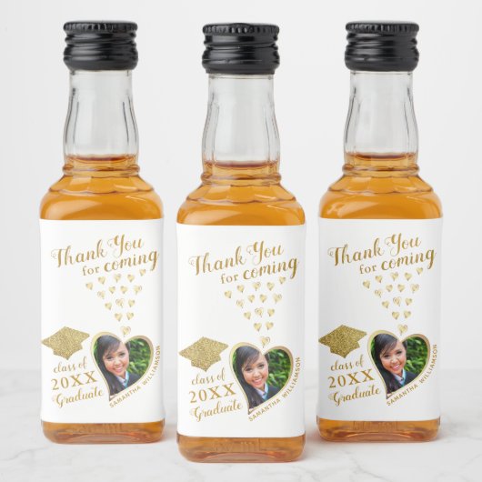 白エレガント金ゴールドグラムサンキュー2025卒業 リキュールボトルラベル (ボトル)