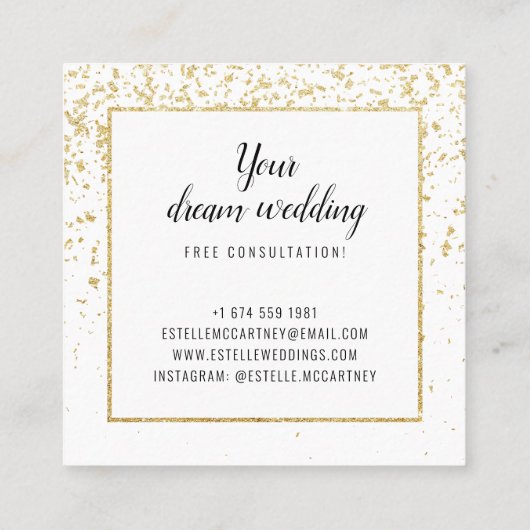 白エレガント金ゴールドグリッターシックウェディングプランナー スクエア名刺 (裏面)