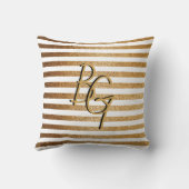白エレガント金ゴールドグリッターストライプモノグラム クッション (裏面)