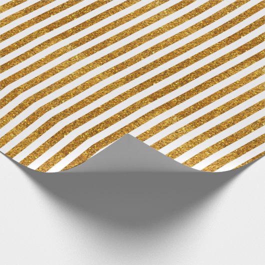 白エレガント金ゴールドグリッターパタストライプーンフェスティバル ラッピングペーパー (角)