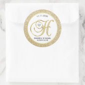 白エレガント金ゴールドグリッターモノグラム文字'H' ラウンドシール (バッグ)
