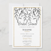 白エレガント金ゴールドシンプルフローラブライダルシャワー 招待状 (正面)