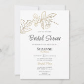 白エレガント金ゴールドシンプルフローラブライダルシャワー 招待状 (正面)