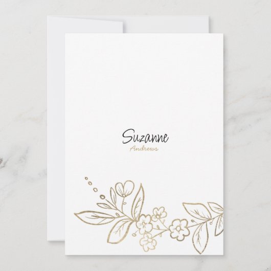 白エレガント金ゴールドシンプルフローラブライダルシャワー 招待状 (裏面)