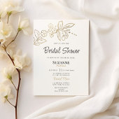 白エレガント金ゴールドシンプルフローラブライダルシャワー 招待状