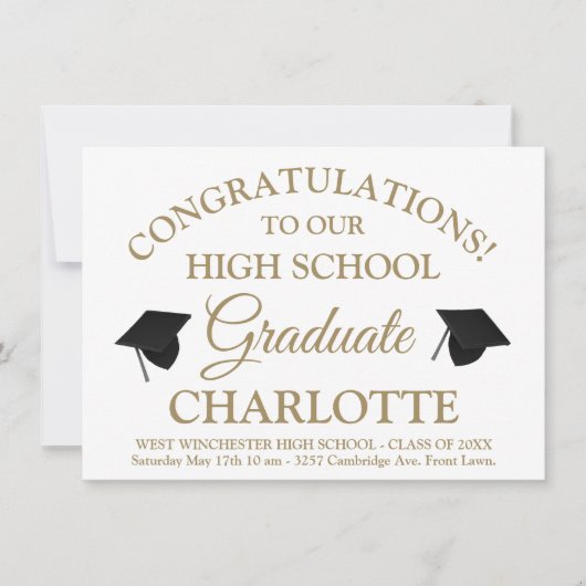 白エレガント金ゴールドスカスタムクリプト文字 招待状 (正面)