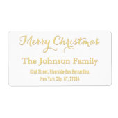 白エレガント金ゴールドスクリプトクリスマス差出人住所 ラベル (正面)