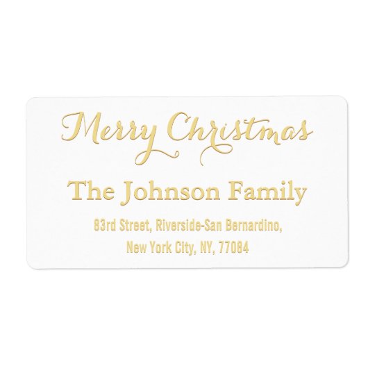 白エレガント金ゴールドスクリプトクリスマス差出人住所 ラベル (正面)