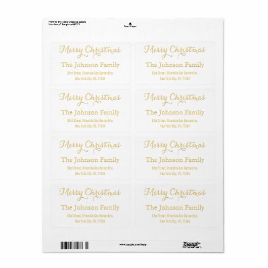 白エレガント金ゴールドスクリプトクリスマス差出人住所 ラベル (フルシート)