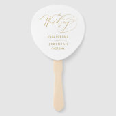 白エレガント金ゴールドスクリプト結婚式 プログラム ハンドファン (正面)