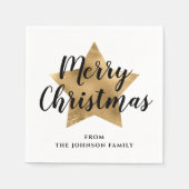 白エレガント金ゴールドスフェイクスターのメリークリスマス スタンダードカクテルナプキン (正面)