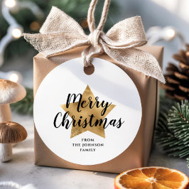 白エレガント金ゴールドスフェイクスターのメリークリスマス フェイバータグ