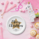 白エレガント金ゴールドスフェイクスターのメリークリスマス ペーパープレート (パーティー)