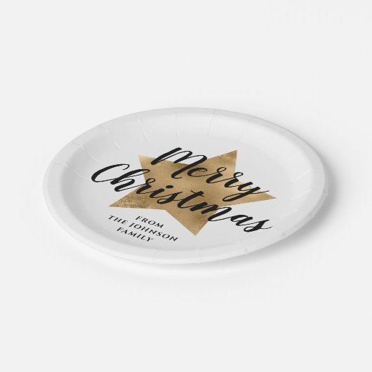 白エレガント金ゴールドスフェイクスターのメリークリスマス ペーパープレート (アングル)