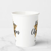 白エレガント金ゴールドスフェイクスターのメリークリスマス 紙コップ (左)