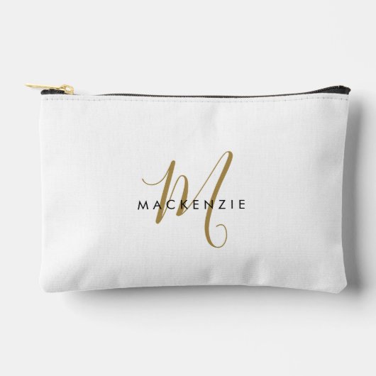 白エレガント金ゴールドスモダンクリプトモノグラム アクセサリーポーチ (正面)