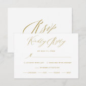 白エレガント金ゴールドスモダンクリプト結婚式RSVPカード 出欠カード (正面/裏面)