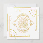 白エレガント金ゴールドス華美クエア結婚ズクラシック 招待状 (正面)