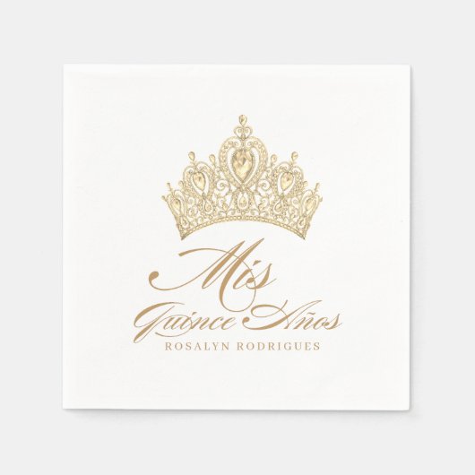 白エレガント金ゴールドティアラミクリンスアノス スタンダードカクテルナプキン (正面)