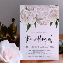 白エレガント金ゴールドバラQRコー結婚ド