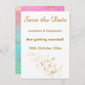 白エレガント金ゴールドパステル大理石日付を保存 (正面/裏面)