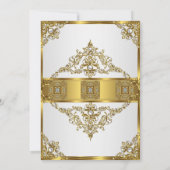 白エレガント金ゴールドパールダマスクフォト誕生日2 招待状 (裏面)