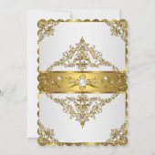 白エレガント金ゴールドパールダマスクフォト誕生日3 招待状 (裏面)