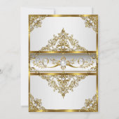 白エレガント金ゴールドパールダマスクフォト誕生日4 招待状 (裏面)