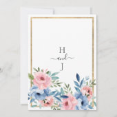 白エレガント金ゴールドピンク青フローラ結婚 招待状 (裏面)