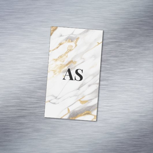 白エレガント金ゴールドフェイクグリッターモノグラム マグネット名刺 (インサイチュ)