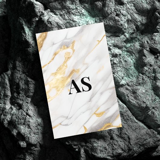 白エレガント金ゴールドフェイクグリッターモノグラム マグネット名刺