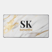 白エレガント金ゴールドフェイクグリッター大理石 デスクマット (正面)