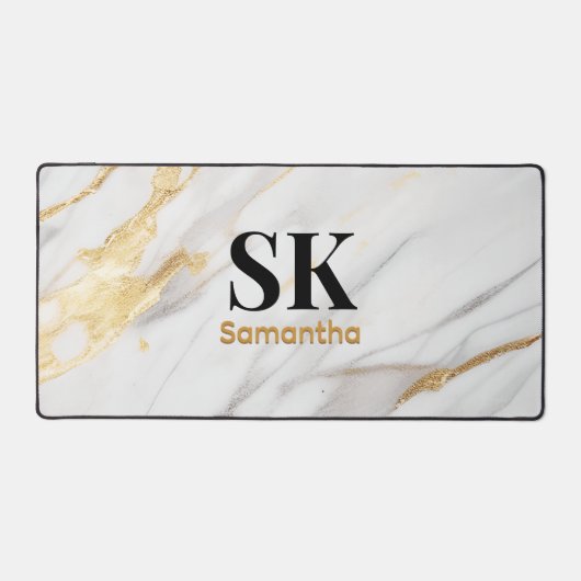 白エレガント金ゴールドフェイクグリッター大理石 デスクマット (正面)