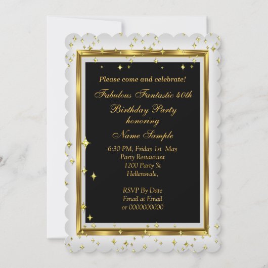 白エレガント金ゴールドフォトバースデーパーティー3 招待状 (裏面)