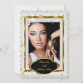 白エレガント金ゴールドフォトバースデーパーティー3 招待状 (正面)