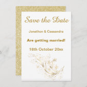 白エレガント金ゴールドフローラグリッター保存日付 (正面/裏面)