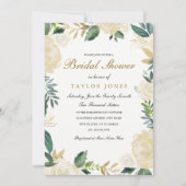 白エレガント金ゴールドフローラブライダルシャワー招待状 招待状 (正面)