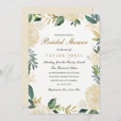 白エレガント金ゴールドフローラブライダルシャワー招待状 招待状 (正面/裏面)