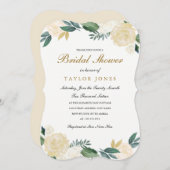 白エレガント金ゴールドフローラブライダルシャワー 招待状 (正面/裏面)