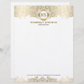 白エレガント金ゴールドフローラペイズリー2 レターヘッド (正面/裏面)