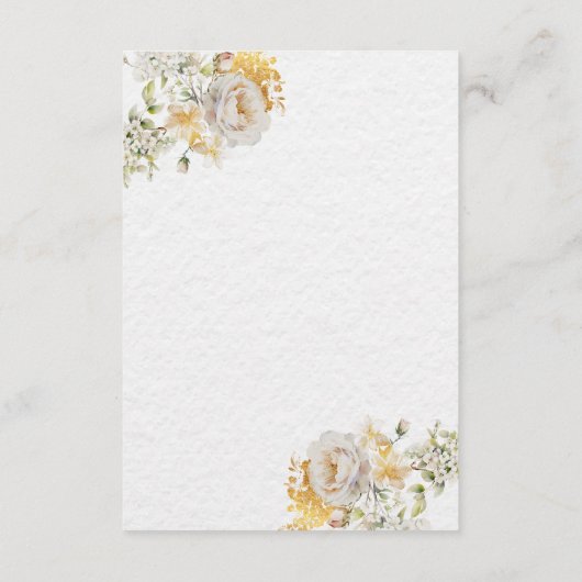 白エレガント金ゴールドフローラ結婚の詳細カード エンクロージャーカード (裏面)