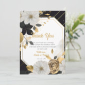 白エレガント金ゴールドフローラ結婚の黒いフレーム サンキューカード (スタンド正面)