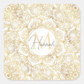 白エレガント金ゴールドフローラ スクエアシール (正面)