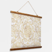 白エレガント金ゴールドフローラ 吊り下げ型タペストリー (傾斜あり)
