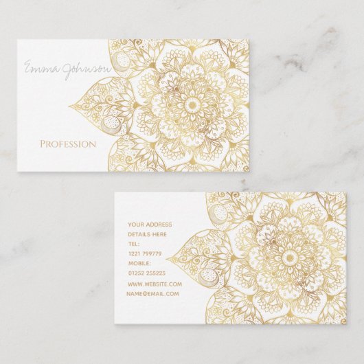 白エレガント金ゴールドフローラ 名刺 (正面/裏面)