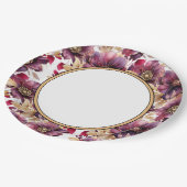 白エレガント金ゴールドブルゴーニュ花縁ど柄 ペーパープレート (アングル)