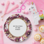 白エレガント金ゴールドブルゴーニュ花縁ど柄 ペーパープレート (パーティー)