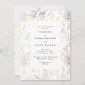 白エレガント金ゴールドボ結婚タニカル 招待状 (正面)